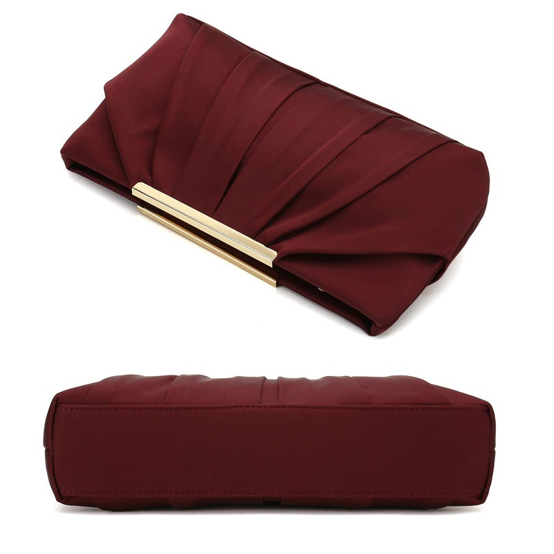 CHARMING TAILOR Clutch Evening Bag Elegant Pleated Satin Formal Handbag Simple Classy Purse for Women (Burgundy) - Image 5